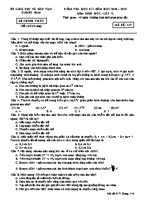 Đề kiểm tra học kì I môn Sinh học Lớp 12 - Mã đề 417 - Năm học 2018-2019 - Sở giáo dục và đào tạo Quảng Nam